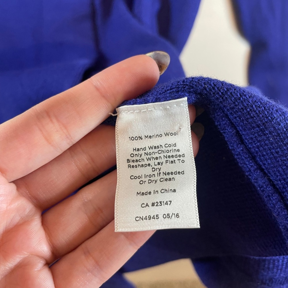Talbots‎ Pure Merino Wool Long Cardigan Sweater Royal Blue Open Front - Size M - Picture 6 of 9